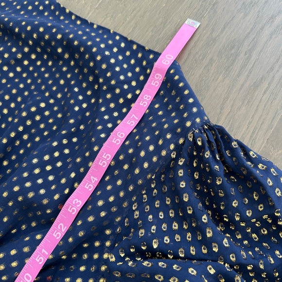 DELFI Collective Cerise Gown Blue Polka Dot Silk Metallic Gold Cut Out - Small - Picture 10 of 12